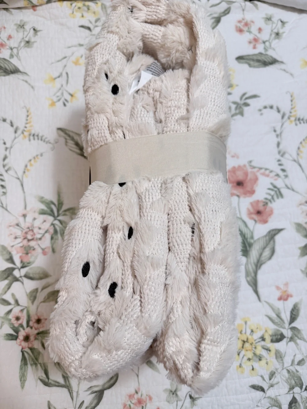 Embroidered Faux Fur Throw Blanket - Cream